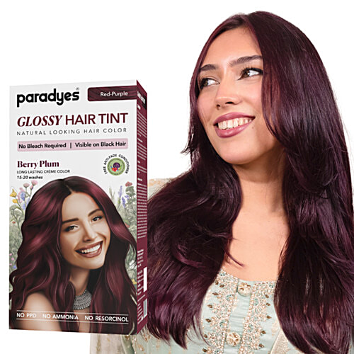 Paradyes Glossy Hair Tin Natural Looking Hair Colour - Berry Plum, Red Purple, 160 g Long Lasting Creme Colour, 15-20 Washes
