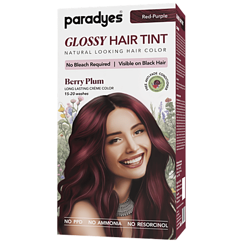 Paradyes Glossy Hair Tin Natural Looking Hair Colour - Berry Plum, Red Purple, 160 g Long Lasting Creme Colour, 15-20 Washes