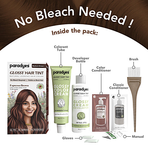 Paradyes Glossy Hair Tin Natural Looking Hair Colour - Espresso Brown, Medium Brown, 160 g  
