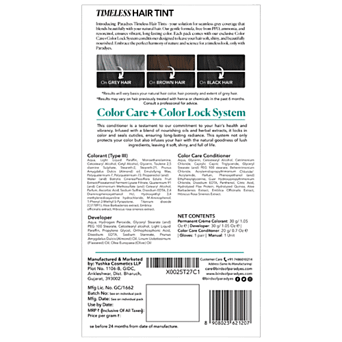 Paradyes Timeless Hair Tint Natural Looking Hair Colour - Natural Black 1.0, 80 g  100% Grey Coverage, Permanent Creme Colour