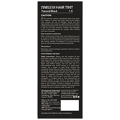 Paradyes Timeless Hair Tint Natural Looking Hair Colour - Natural Black 1.0, 80 g  100% Grey Coverage, Permanent Creme Colour