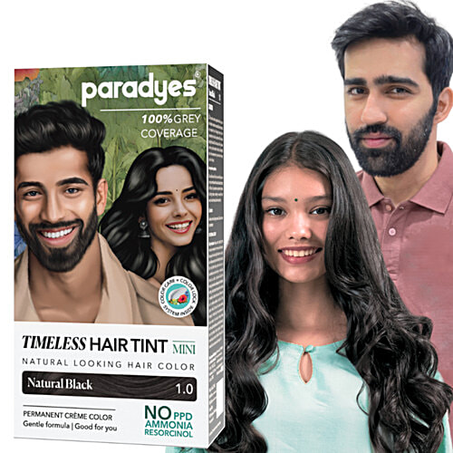 Paradyes Timeless Hair Tint Natural Looking Hair Colour - Natural Black 1.0, 80 g  100% Grey Coverage, Permanent Creme Colour