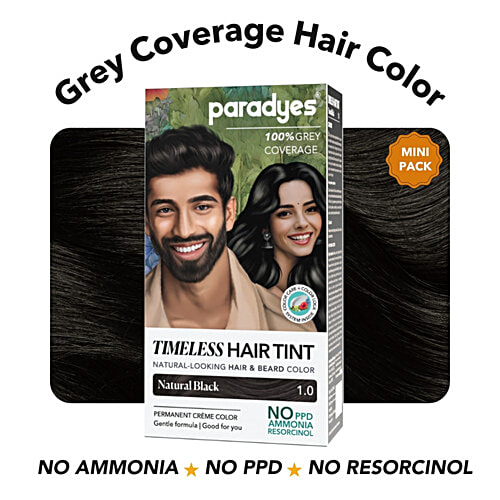 Paradyes Timeless Hair Tint Natural Looking Hair Colour - Natural Black 1.0, 80 g  100% Grey Coverage, Permanent Creme Colour