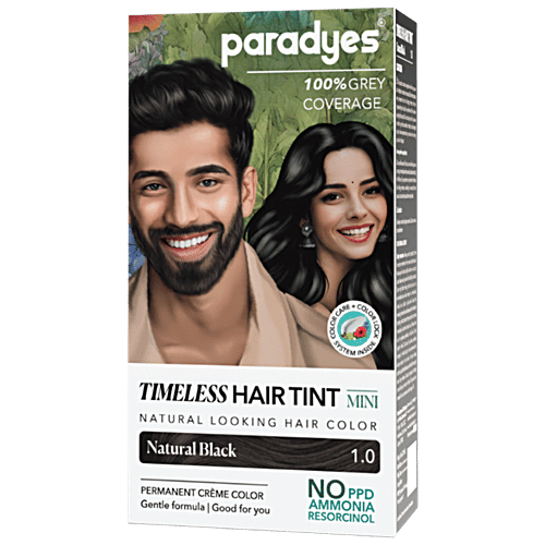 Paradyes Timeless Hair Tint Natural Looking Hair Colour - Natural Black 1.0, 80 g  100% Grey Coverage, Permanent Creme Colour