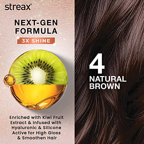 Streax Gel Hair Colour, 30 g + 30 ml 4 Natural Brown 100% grey coverage