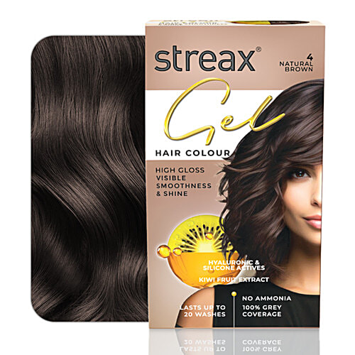 Streax Gel Hair Colour, 30 g + 30 ml 4 Natural Brown 100% grey coverage