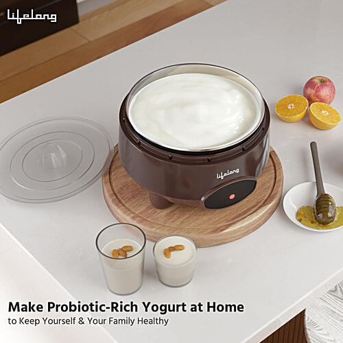 Lifelong Yogurt & Curd Maker For Home - Auto Temp Regulation, 304 Stainless Steel Container, LLECM09, 1 L
