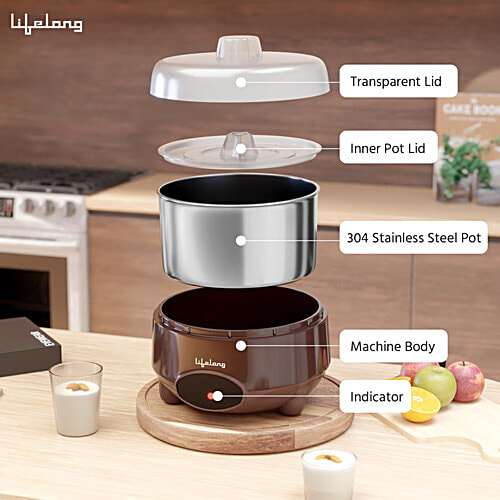 Lifelong Yogurt & Curd Maker For Home - Auto Temp Regulation, 304 Stainless Steel Container, LLECM09, 1 L