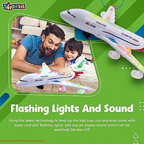 Toyshine Airplane Toy - Bump & Go Action, A380, Assorted Design, 1 pc  oddler Toy Plane with LED Flashing Lights and Sounds for Boys & Girls