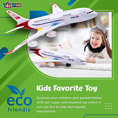 Toyshine Airplane Toy - Bump & Go Action, A380, Assorted Design, 1 pc  oddler Toy Plane with LED Flashing Lights and Sounds for Boys & Girls
