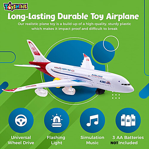 Toyshine Airplane Toy - Bump & Go Action, A380, Assorted Design, 1 pc  oddler Toy Plane with LED Flashing Lights and Sounds for Boys & Girls