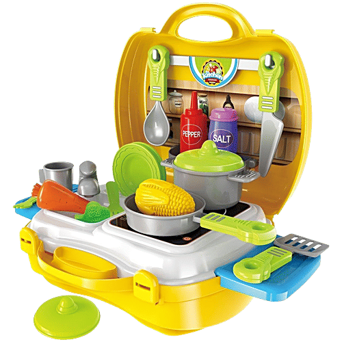 Toyshine Kitchen Cooking Toy Set - With Briefcase, Yellow, 26 pcs