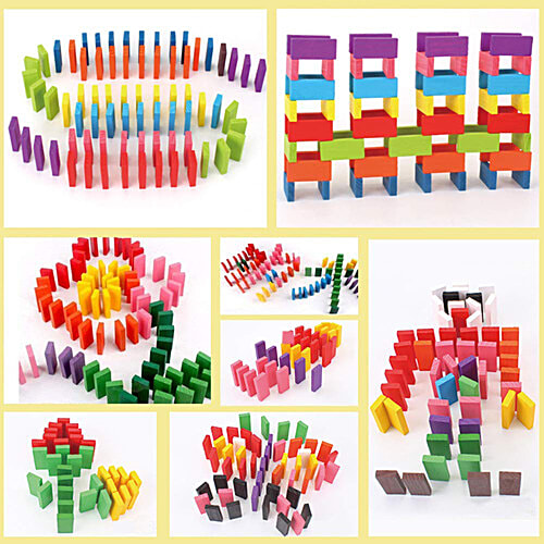 Toyshine Wooden Dominos Blocks Set - 12 Colours, 120 pcs Game Educational Play Toy, Domino Racing Toy Game