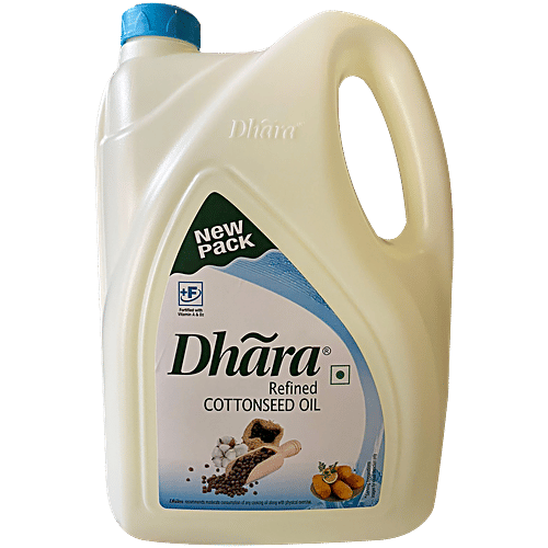 Dhara  Refined Cottonseed Oil, 5 L  Fortified with Vitamin A & D2