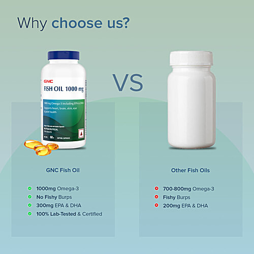 Gnc Omega 3 Fish Oil Capsules, 1000 mg, 60 pcs  