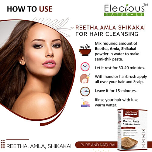 Elecious Naturals Reetha, Amla & Shikakai Powder, 200 g  