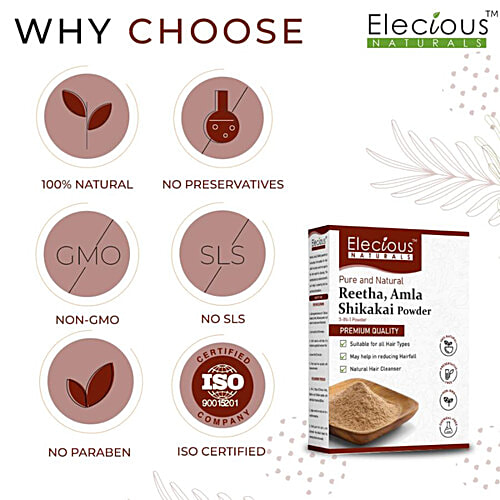 Elecious Naturals Reetha, Amla & Shikakai Powder, 200 g  