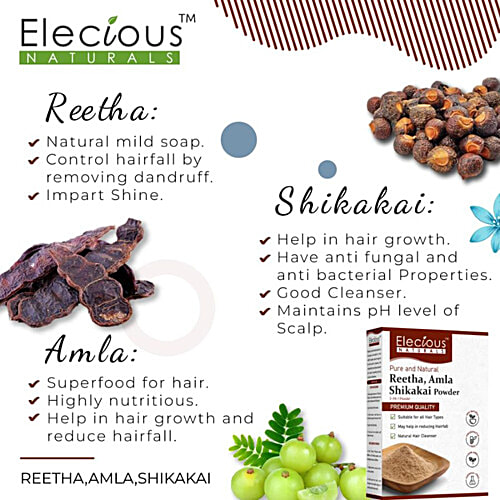Elecious Naturals Reetha, Amla & Shikakai Powder, 200 g  