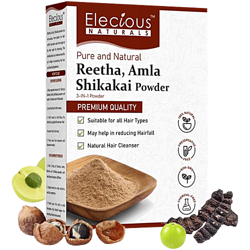 Elecious Naturals Reetha, Amla & Shikakai Powder, 200 g  