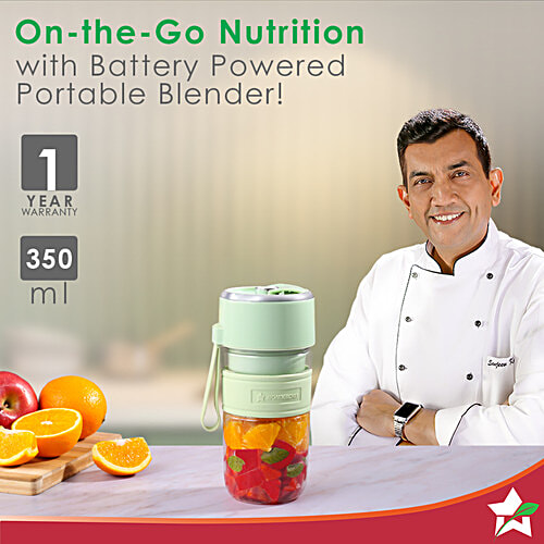 Wonderchef Nutri-cup Zip Portable Blender/Blend & Sip - Green, 350 ml Type C Charging, 2000 mAh Battery, 20 Blending Cycles in One Charge