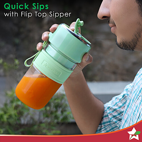 Wonderchef Nutri-cup Zip Portable Blender/Blend & Sip - Green, 350 ml Type C Charging, 2000 mAh Battery, 20 Blending Cycles in One Charge