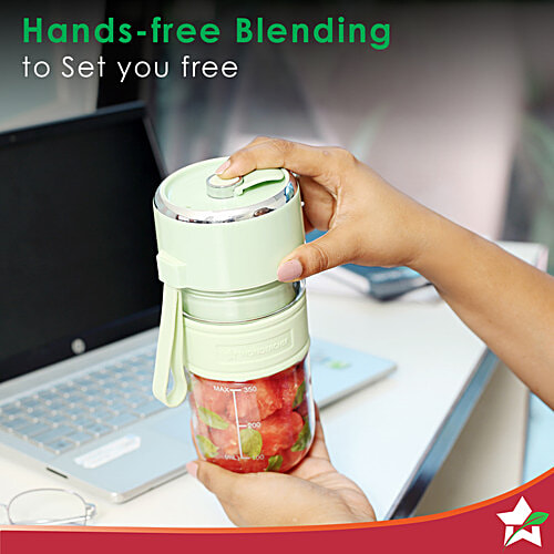 Wonderchef Nutri-cup Zip Portable Blender/Blend & Sip - Green, 350 ml Type C Charging, 2000 mAh Battery, 20 Blending Cycles in One Charge