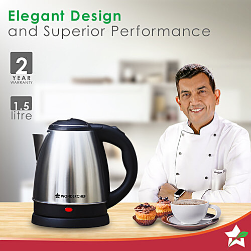 Wonderchef Acura Stainless Steel Electric Kettle, 1.5 L  Auto Shut-off, 360 Degree Swivel Base, Thermostat Control, Power Indicator