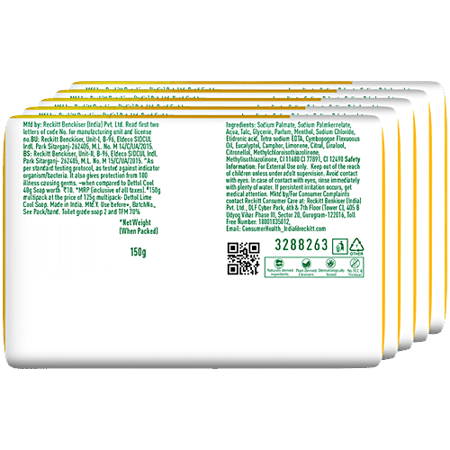 Dettol Lime Fresh Bathing Soap Bar With 12 Hr Freshness, 150 g (Pack of 5) 