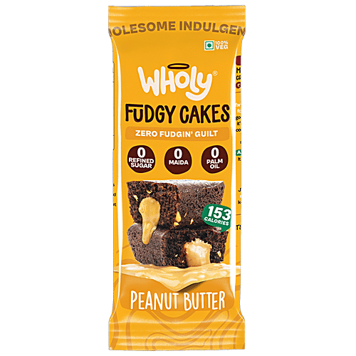 Wholy Peanut Butter Fudgy Cakes - Zero Maida, Zero Palm Oil, Veg, 40 g Zero Refined Sugar