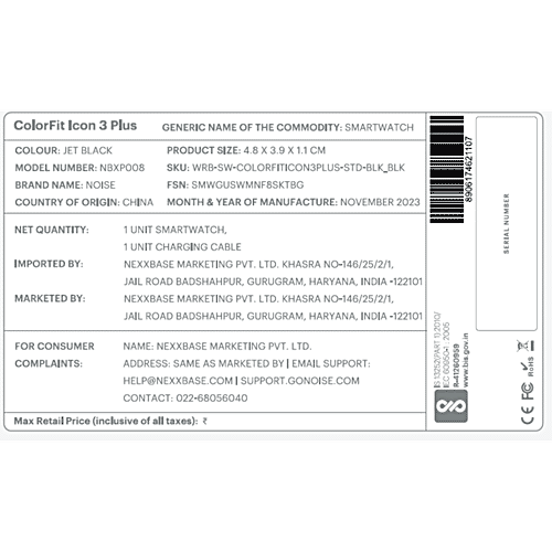Noise ColorFit Icon 3 Plus Smartwatch - Jet Black, 1 pc  