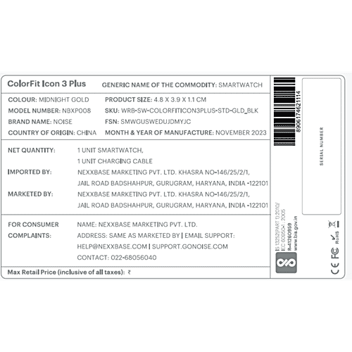 Noise ColorFit Icon 3 Plus Smartwatch - Midnight Gold, 1 pc  