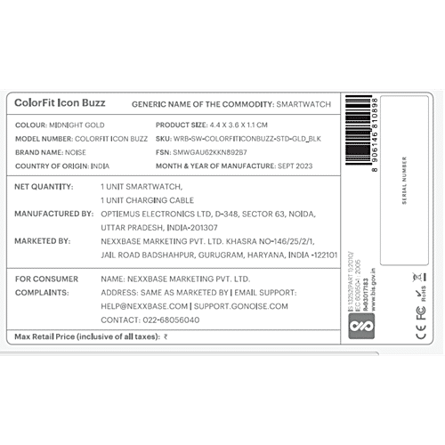 Noise ColorFit Icon Buzz Smartwatch - Midnight Gold, 1 pc  