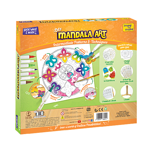 Imagimake DIY Mandala Art Kit - For Kids 8+, 1 pc Coloring & Painting Kit Using Water Brush Pen & Stamps, Art and Craft Kit