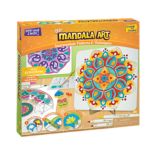 Imagimake DIY Mandala Art Kit - For Kids 8+, 1 pc Coloring & Painting Kit Using Water Brush Pen & Stamps, Art and Craft Kit