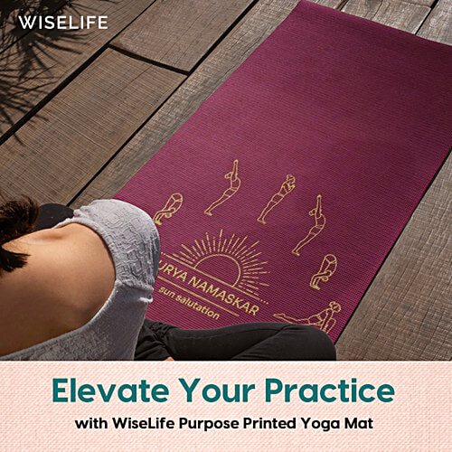 Wiselife Purpose Printed Yoga Mat - Sun Salutation, Wine, 1 pc