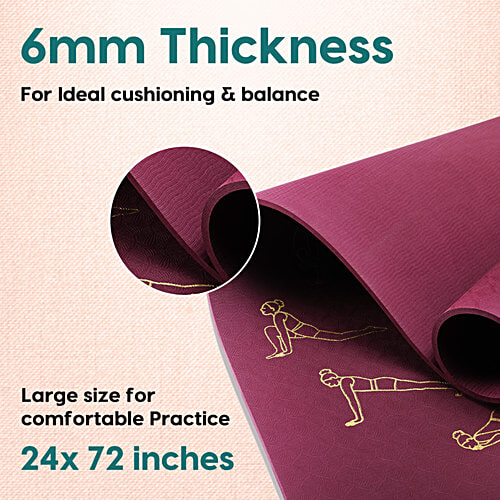 Wiselife Purpose Printed Yoga Mat - Sun Salutation, Wine, 1 pc