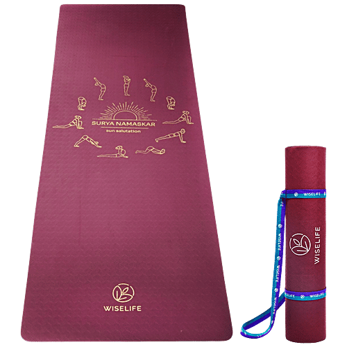 Wiselife Purpose Printed Yoga Mat - Sun Salutation, Wine, 1 pc