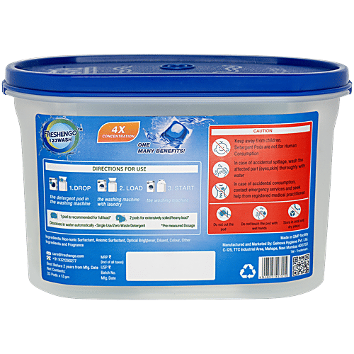Freshengo 123 Wash Laundry Detergent Pods - Aqua Fresh, 429 g (33 x 13 g) 