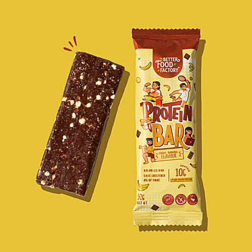 Better Food Factory Choco Banana Protein Bar, 52 g No Added Preservatives, No Added Sugar, Plant Based Protein