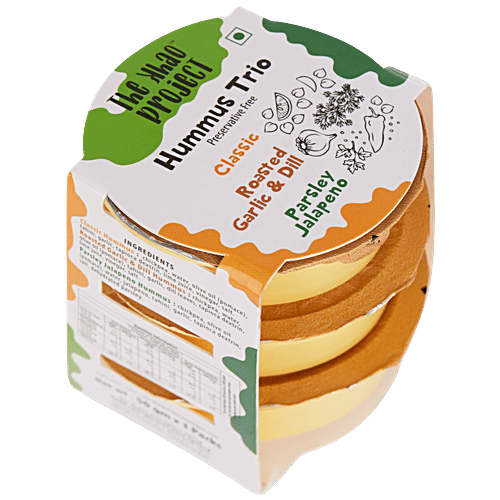 The Khao Project Hummus Trio - Classic, Roasted Garlic & Dill & Parsley Jalapeno, 150 g Preservative Free
