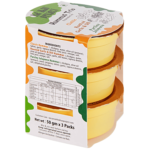 The Khao Project Hummus Trio - Classic, Roasted Garlic & Dill & Parsley Jalapeno, 150 g Preservative Free