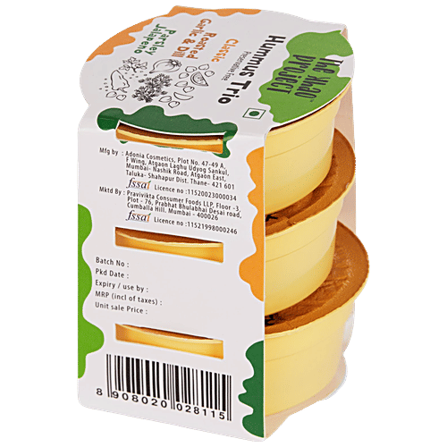 The Khao Project Hummus Trio - Classic, Roasted Garlic & Dill & Parsley Jalapeno, 150 g Preservative Free