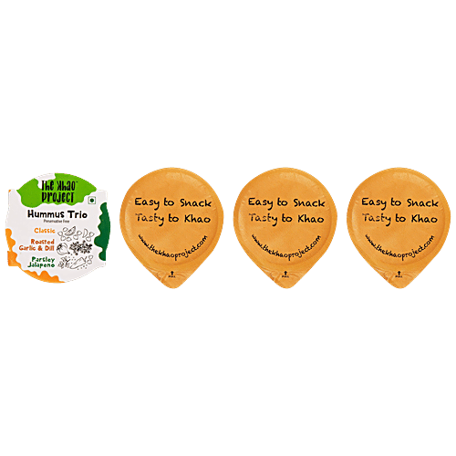 The Khao Project Hummus Trio - Classic, Roasted Garlic & Dill & Parsley Jalapeno, 150 g Preservative Free