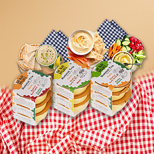 The Khao Project Hummus Trio - Classic, Roasted Garlic & Dill & Parsley Jalapeno, 150 g Preservative Free