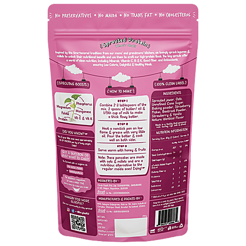 Gladful Strawberry Pancake With Sprouted Jowar & Oats, 150 g  Gluten Free Ingredients, Source of Protein & Fibre, No Palm Oil