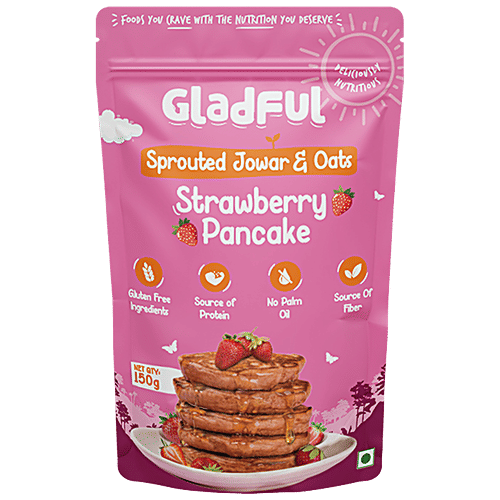 Gladful Strawberry Pancake With Sprouted Jowar & Oats, 150 g  Gluten Free Ingredients, Source of Protein & Fibre, No Palm Oil