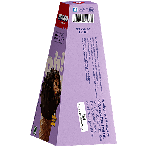 Hocco Hazelnut Mudslide Ice Cream Cone, 135 ml  Ice Cream Filled in Wafer Biscuit Cone