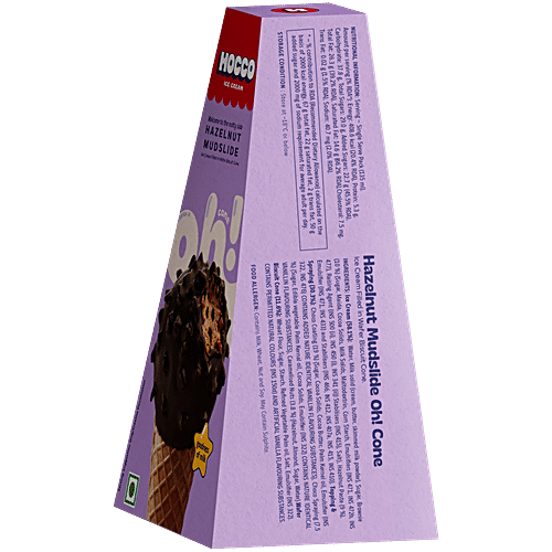 Hocco Hazelnut Mudslide Ice Cream Cone, 135 ml  Ice Cream Filled in Wafer Biscuit Cone