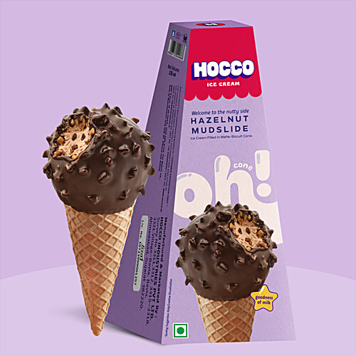 Hocco Hazelnut Mudslide Ice Cream Cone, 135 ml  Ice Cream Filled in Wafer Biscuit Cone
