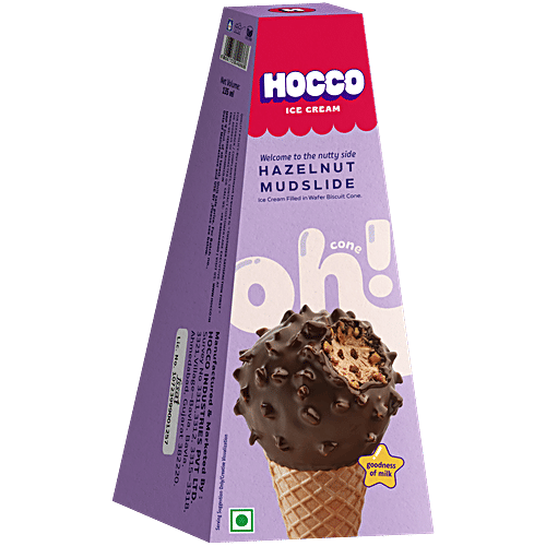 Hocco Hazelnut Mudslide Ice Cream Cone, 135 ml  Ice Cream Filled in Wafer Biscuit Cone